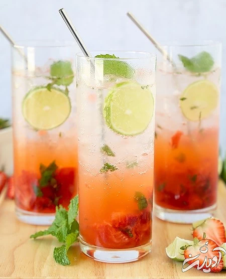 طرز تهیه انواع موهیتو توت فرنگی , طرز تهیه موهیتو , موهیتو